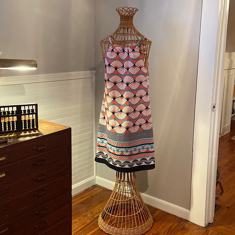 Medium crown& ivy sundress. Pink Navy Aqua and White. Flattering neckline